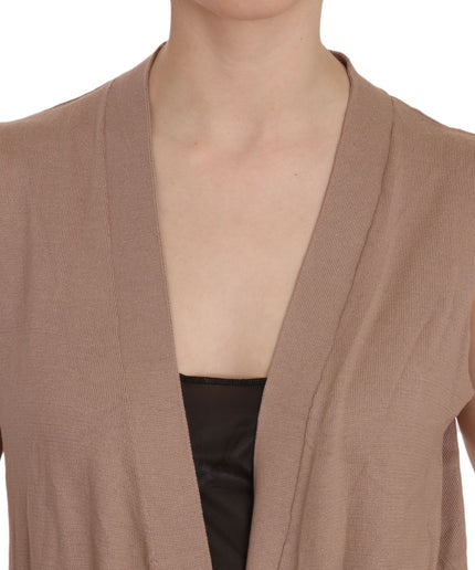 PINK MEMORIES Chic Sleeveless Cotton Cardigan Vest - Elegant Brown