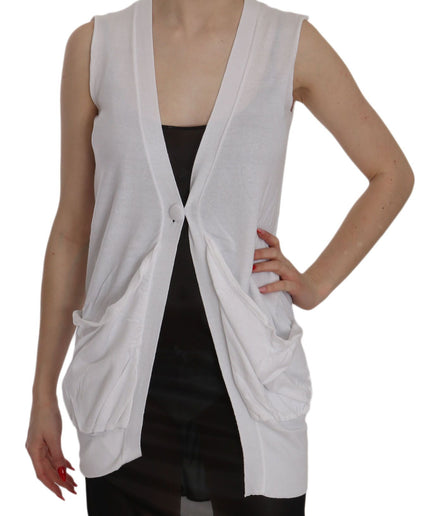 PINK MEMORIES Elegant Sleeveless Cotton Vest in Pristine White