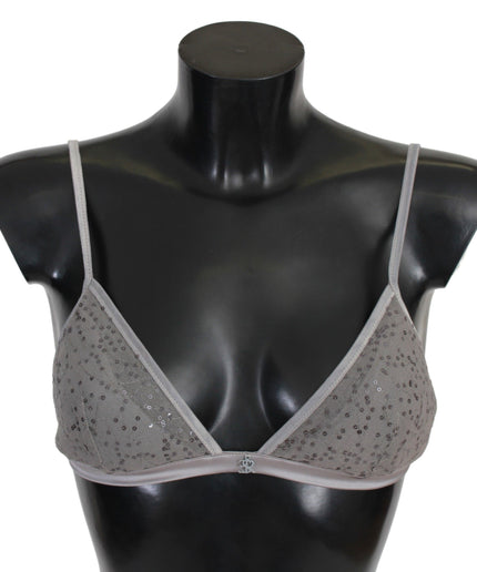 Ermanno Scervino Sequined Gray Triangolo Bra Luxury Underwear