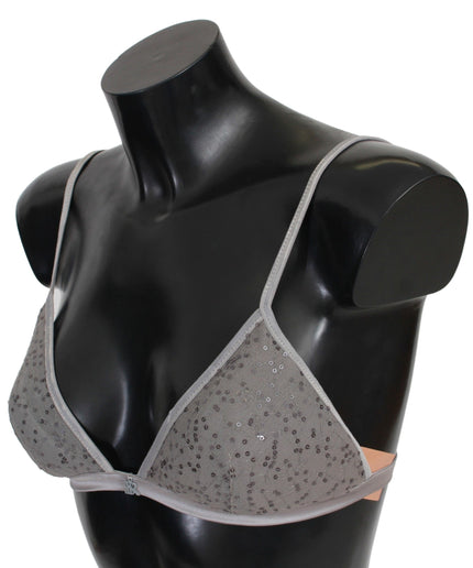 Ermanno Scervino Sequined Gray Triangolo Bra Luxury Underwear