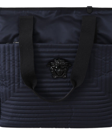 Versace Elegant Blue Nylon Tote Bag