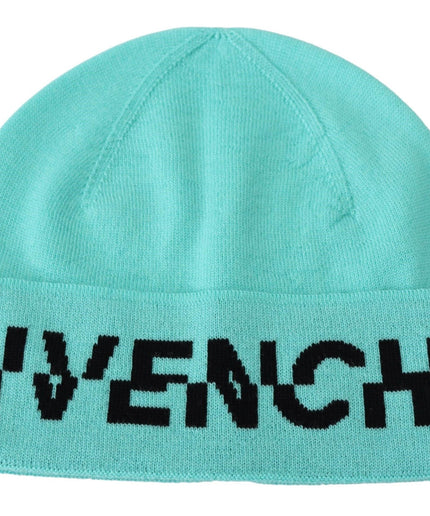 Givenchy Aquamarine Green Wool Beanie with Signature Logo