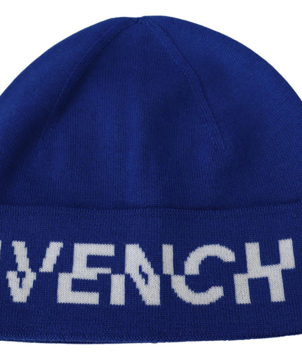 Givenchy Chic Unisex Cobalt Wool Beanie with Logo Detail