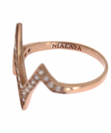 Nialaya Elegant Pink Crystal Encrusted Silver Ring