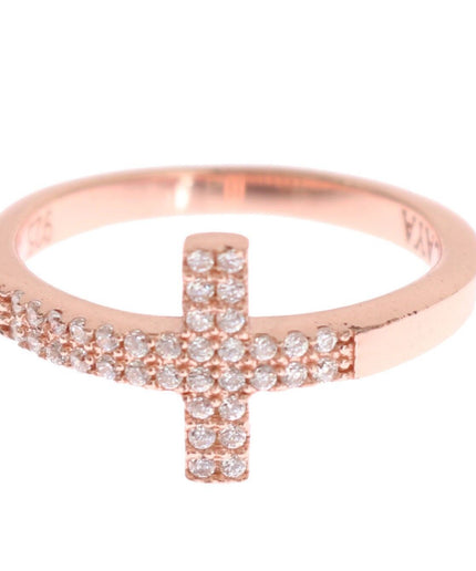 Nialaya Elegant Pink Crystal Encrusted Silver Ring