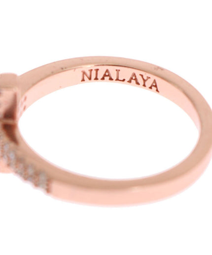 Nialaya Elegant Pink Crystal Encrusted Silver Ring