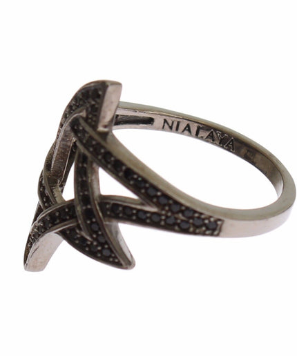 Nialaya Chic Black Rhodium Silver CZ Crystal Ring