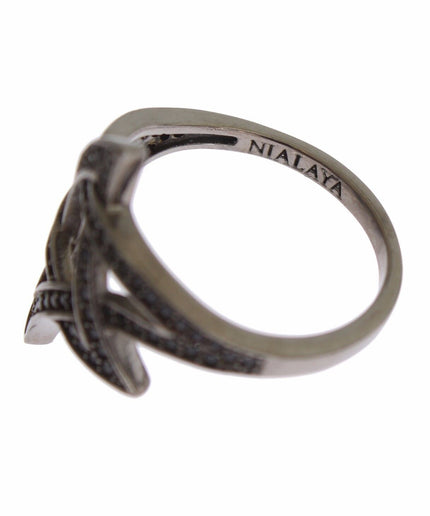 Nialaya Chic Black Rhodium Silver CZ Crystal Ring