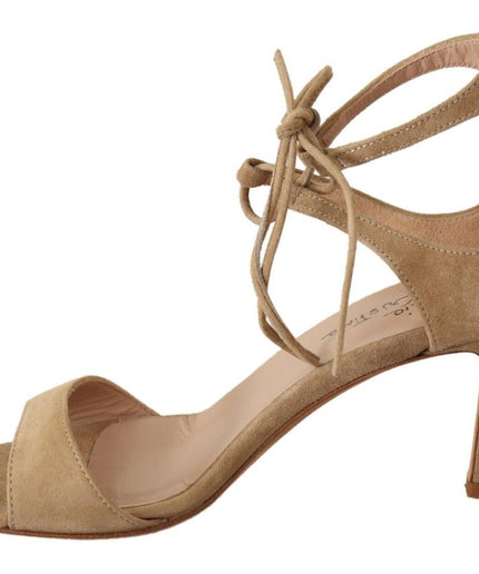 Maria Christina Elegant Beige Suede Ankle Strap Heels