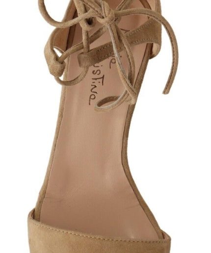 Maria Christina Elegant Beige Suede Ankle Strap Heels