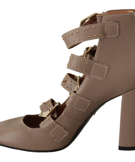 MY TWIN Elegant Leather Multi-Buckle Heels in Brown