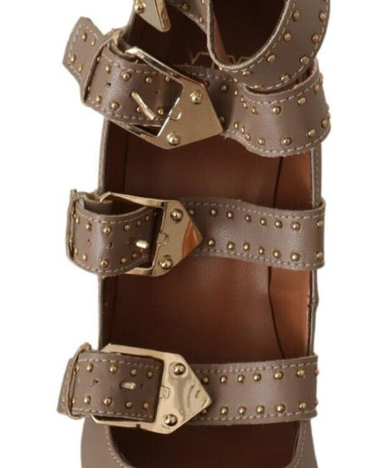 MY TWIN Elegant Leather Multi-Buckle Heels in Brown