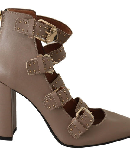 MY TWIN Elegant Leather Multi-Buckle Heels in Brown