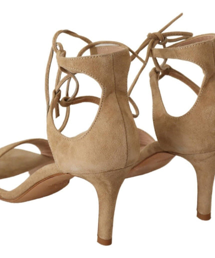 Maria Christina Elegant Beige Suede Ankle Strap Heels