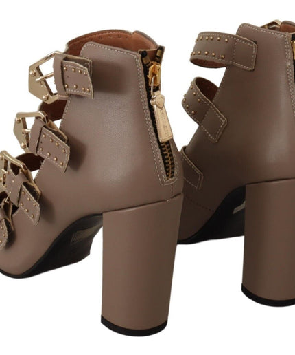 MY TWIN Elegant Leather Multi-Buckle Heels in Brown