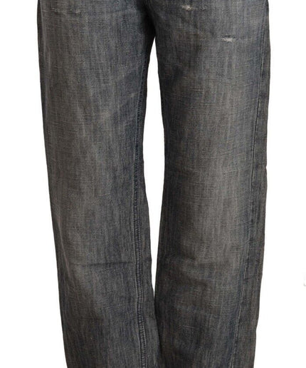 Acht Chic Gray Straight Cut Ramie-Cotton Jeans