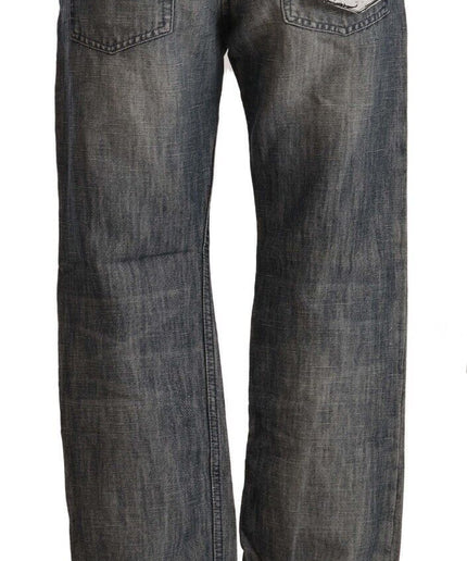 Acht Chic Gray Straight Cut Ramie-Cotton Jeans