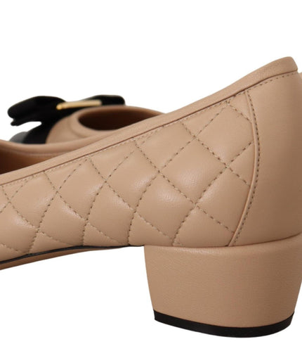 Salvatore Ferragamo Elegant Quilted Leather Pumps in Beige and Black