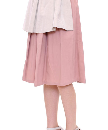 Comeforbreakfast Elegant Pleated Knee-length Skirt in Pink and Gray