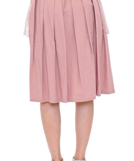 Comeforbreakfast Elegant Pleated Knee-length Skirt in Pink and Gray