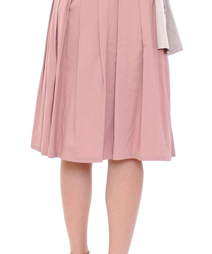 Comeforbreakfast Elegant Pleated Knee-length Skirt in Pink and Gray