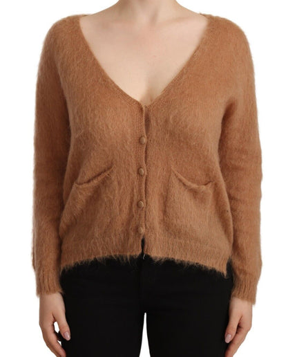 PINK MEMORIES Chic Brown Knit Cardigan with Front Button Closure