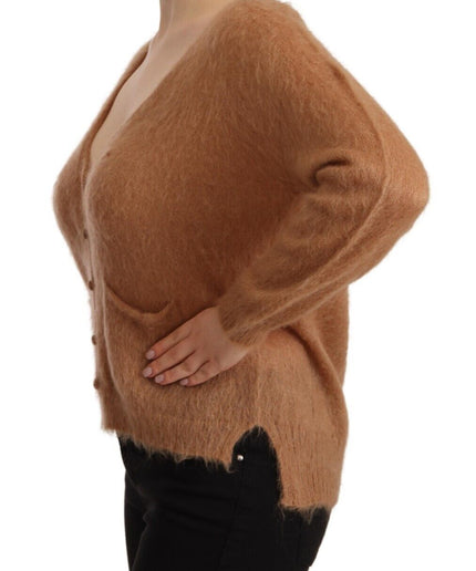 PINK MEMORIES Chic Brown Knit Cardigan with Front Button Closure