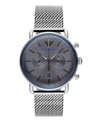 Emporio Armani Sophisticated Silver Steel Chronograph Watch