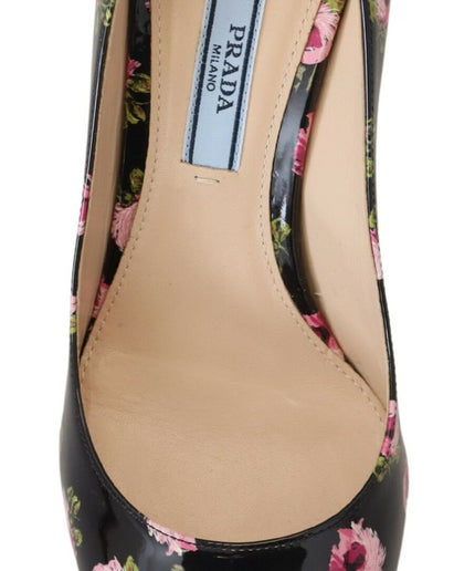 Prada Elegant Floral Print Leather Pumps