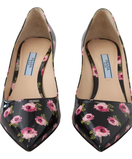 Prada Elegant Floral Print Leather Pumps