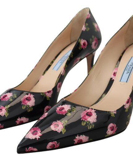 Prada Elegant Floral Print Leather Pumps