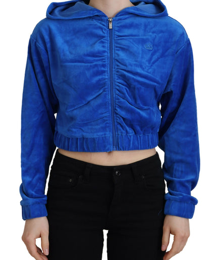 Juicy Couture Glam Hooded Zip Cropped Sweater in Blue