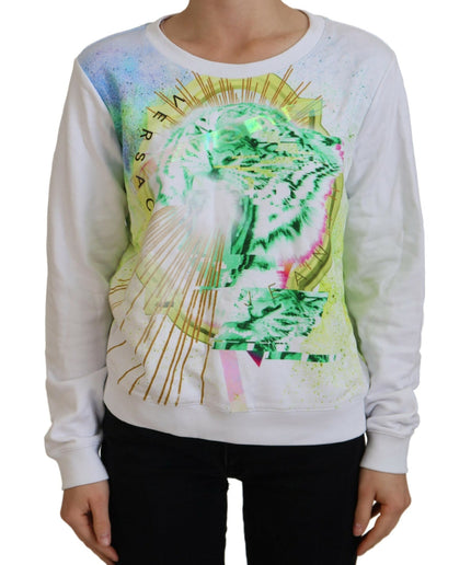 Versace Jeans Elegant White Graphic Crew Neck Sweater