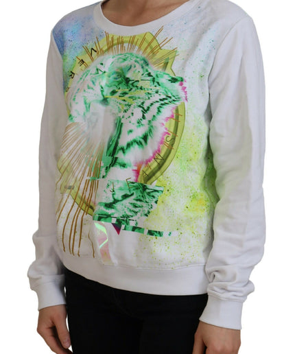 Versace Jeans Elegant White Graphic Crew Neck Sweater