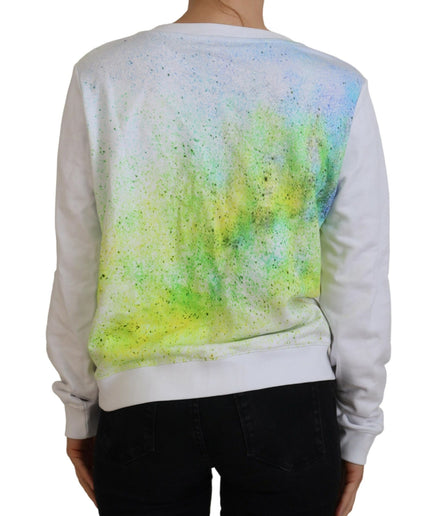 Versace Jeans Elegant White Graphic Crew Neck Sweater