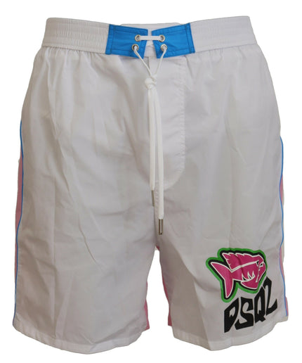 Dsquared² Chic White & Pink Print Swim Shorts