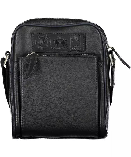 La Martina Black Leather Men Shoulder Bag