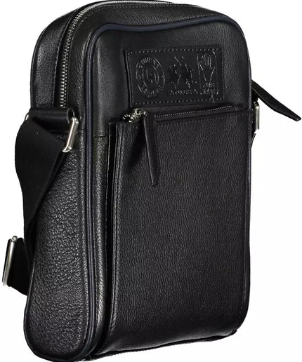 La Martina Black Leather Men Shoulder Bag