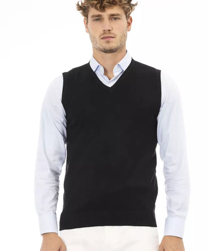 Alpha Studio Black Viscose Men Vest