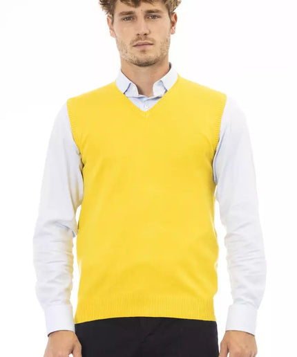 Alpha Studio Yellow Viscose Men Vest