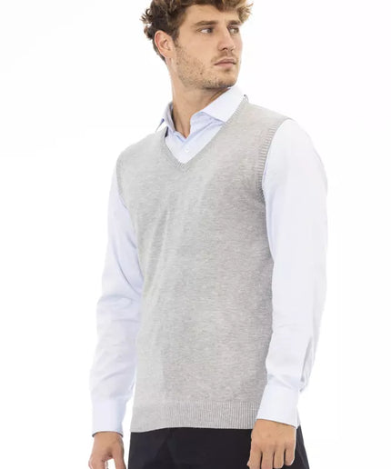 Alpha Studio Gray Viscose Men Vest