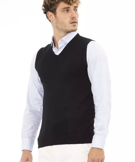 Alpha Studio Black Viscose Men Vest