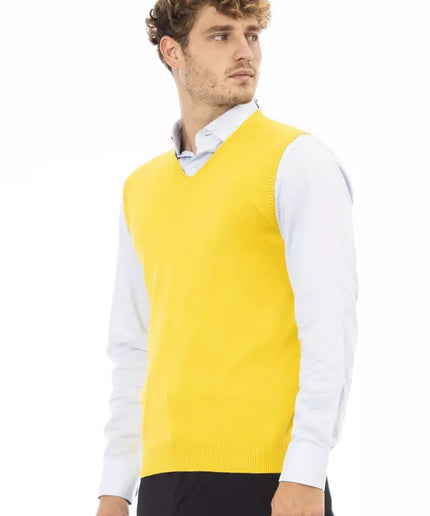 Alpha Studio Yellow Viscose Men Vest