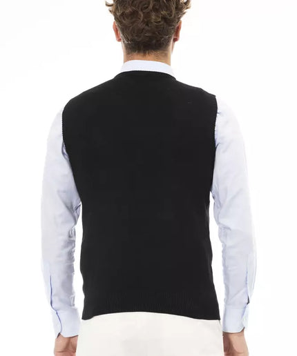 Alpha Studio Black Viscose Men Vest