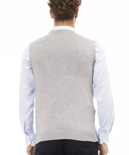 Alpha Studio Gray Viscose Men Vest