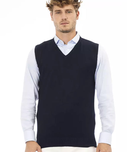 Alpha Studio Blue Viscose Men Vest