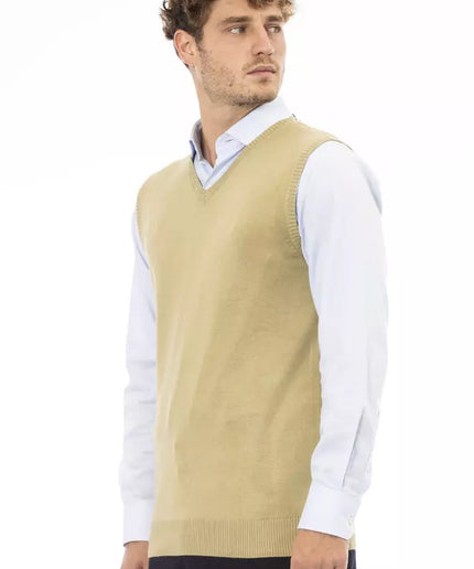 Alpha Studio Beige Viscose Men Vest