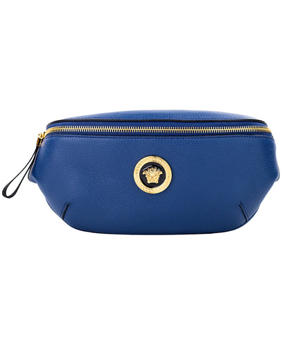 Versace Small Navy Calf Leather Medusa Pendant Fanny Waist Pack Belt Bag