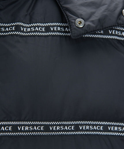 Versace Elegant Black Logo Band Vest with Detachable Hood