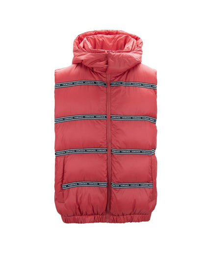 Elegant Red Versace Logo Vest with Detachable Hood